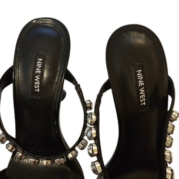 Black Nine West Women's Glass Stone Heel Sandals - Picture 6 of 10